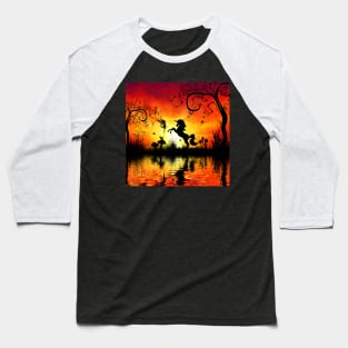 Unicorn with fairy in the sunset Baseball T-Shirt